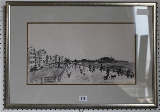 Phyllis Hindle, pen, ink and watercolour- Seafront, Brighton